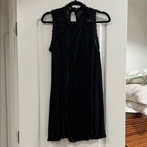 Sleeveless Black Lace-Trim Dress